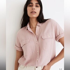 Madewell Lightspun Short-Sleeve Flap-Pocket Shirt Size XXS